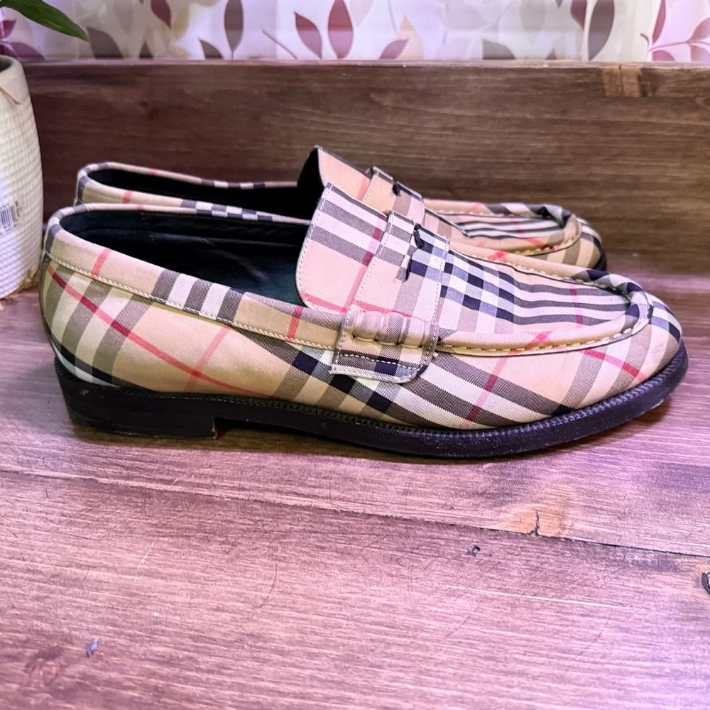 Burberry Vintage Check Panel Penny Loafers — Size 42 (Made in Italy) US 9.5